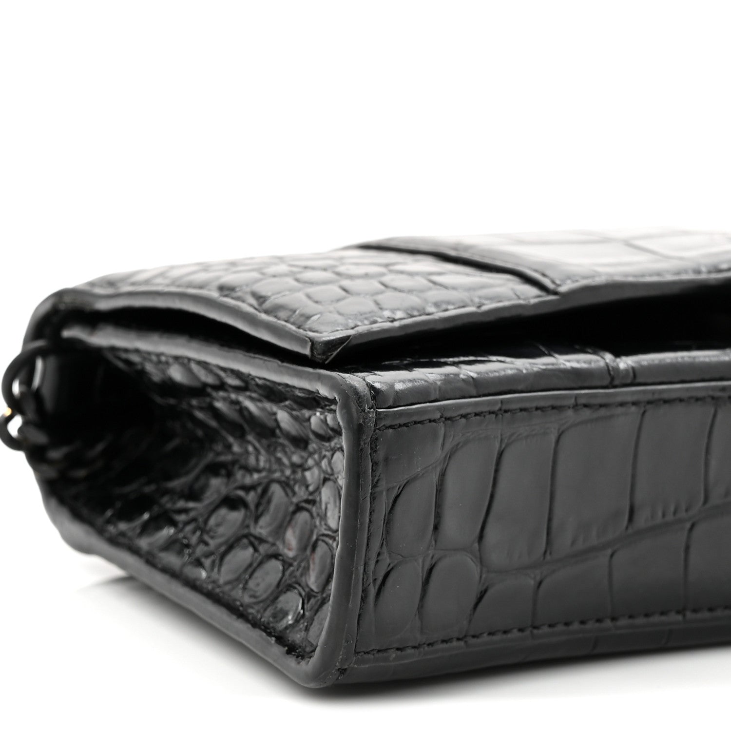 Balenciaga Shiny Calfskin Monochrome Crocodile Embossed Hourglass Chain Bag Black 8 of 9