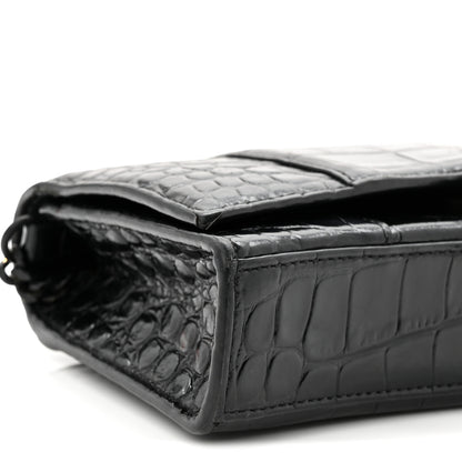 Balenciaga Shiny Calfskin Monochrome Crocodile Embossed Hourglass Chain Bag Black 8 of 9