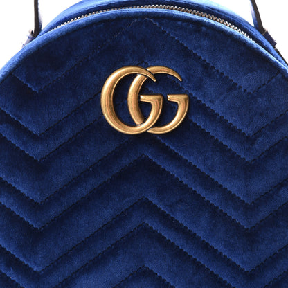 Gucci Velvet Matelasse GG Marmont Dome Backpack Cobalt Blue 9 of 9