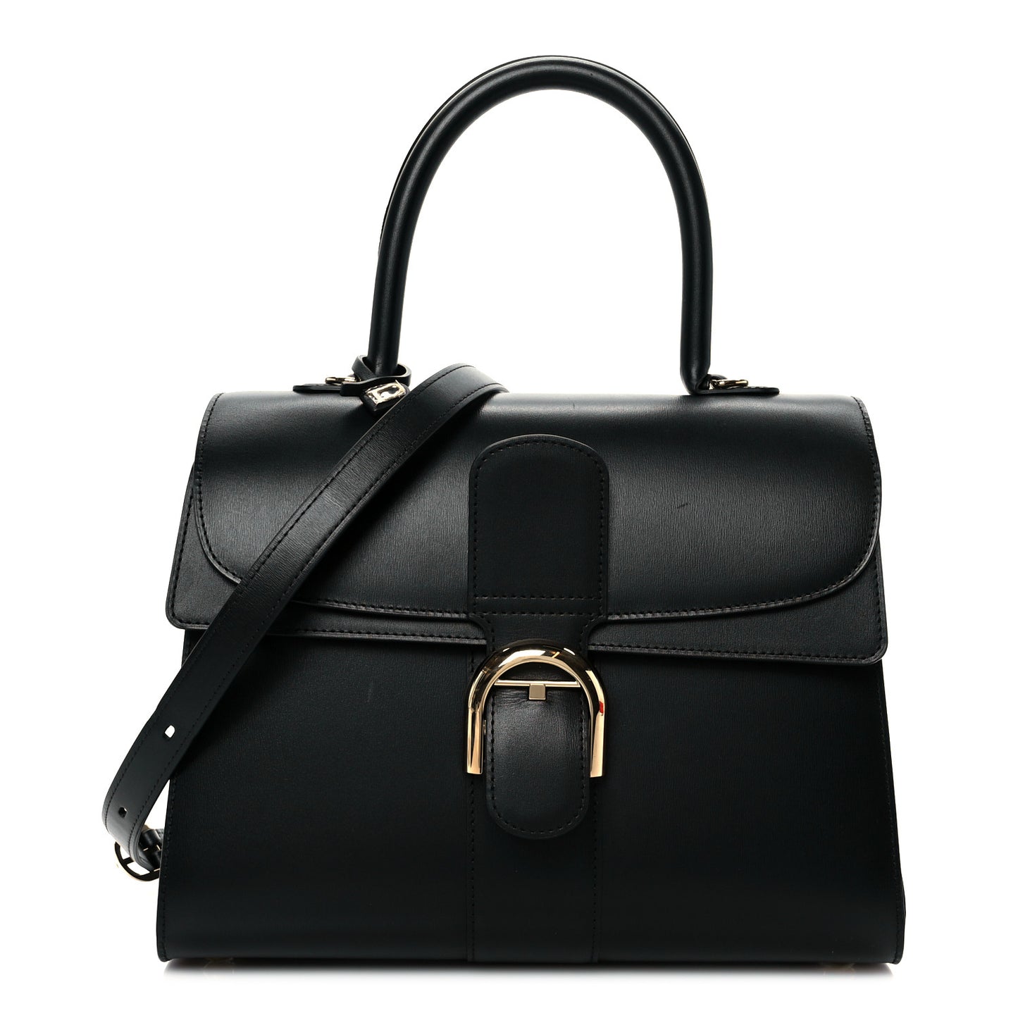 Box Calfskin MM Brillant Pocket Satchel Black Red