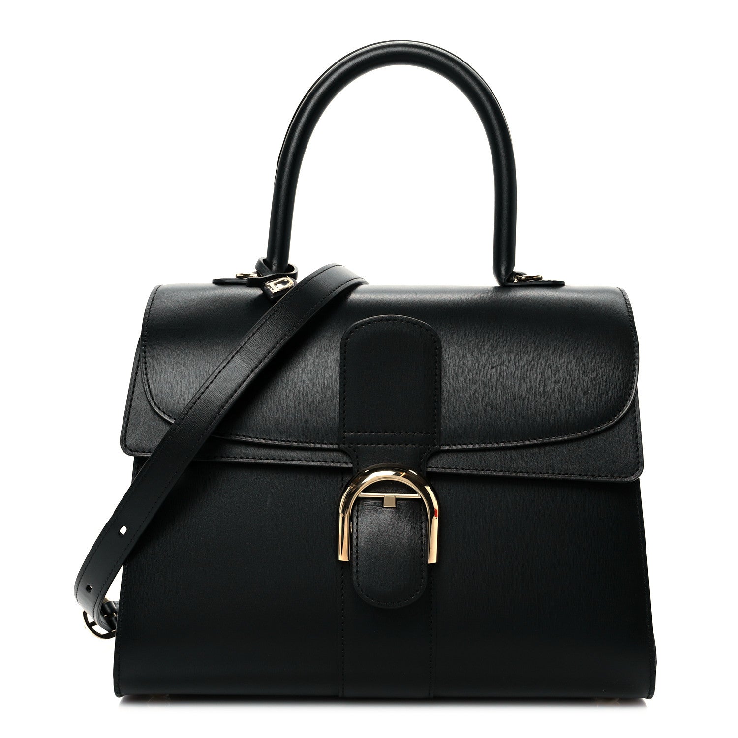Delvaux Box Calfskin MM Brillant Pocket Satchel Black Red 1 of 12