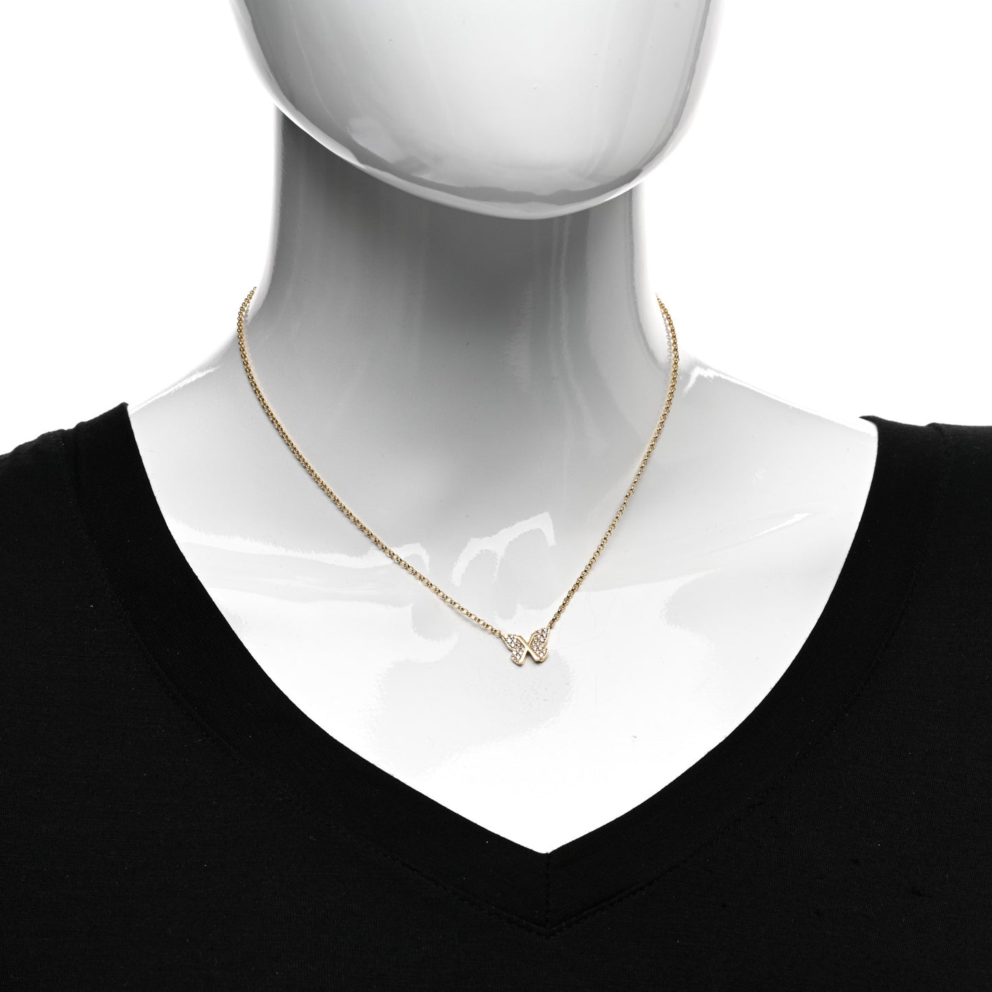 18K Yellow Gold Diamond Small Butterfly Stationary Necklace
