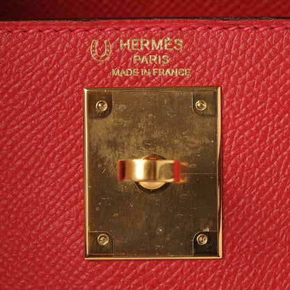 Hermes Epsom Horseshoe Kelly Sellier 28 Rouge Casaque Etain 23 of 36