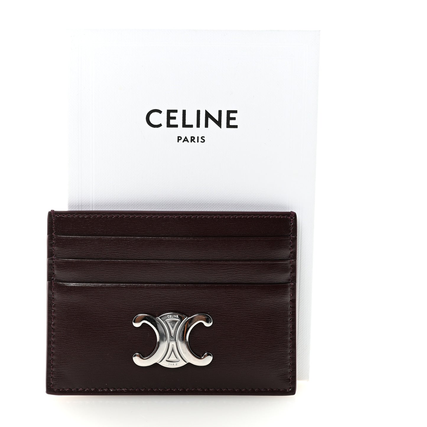 Shiny Calfskin Triomphe Card Holder Deep Burgundy