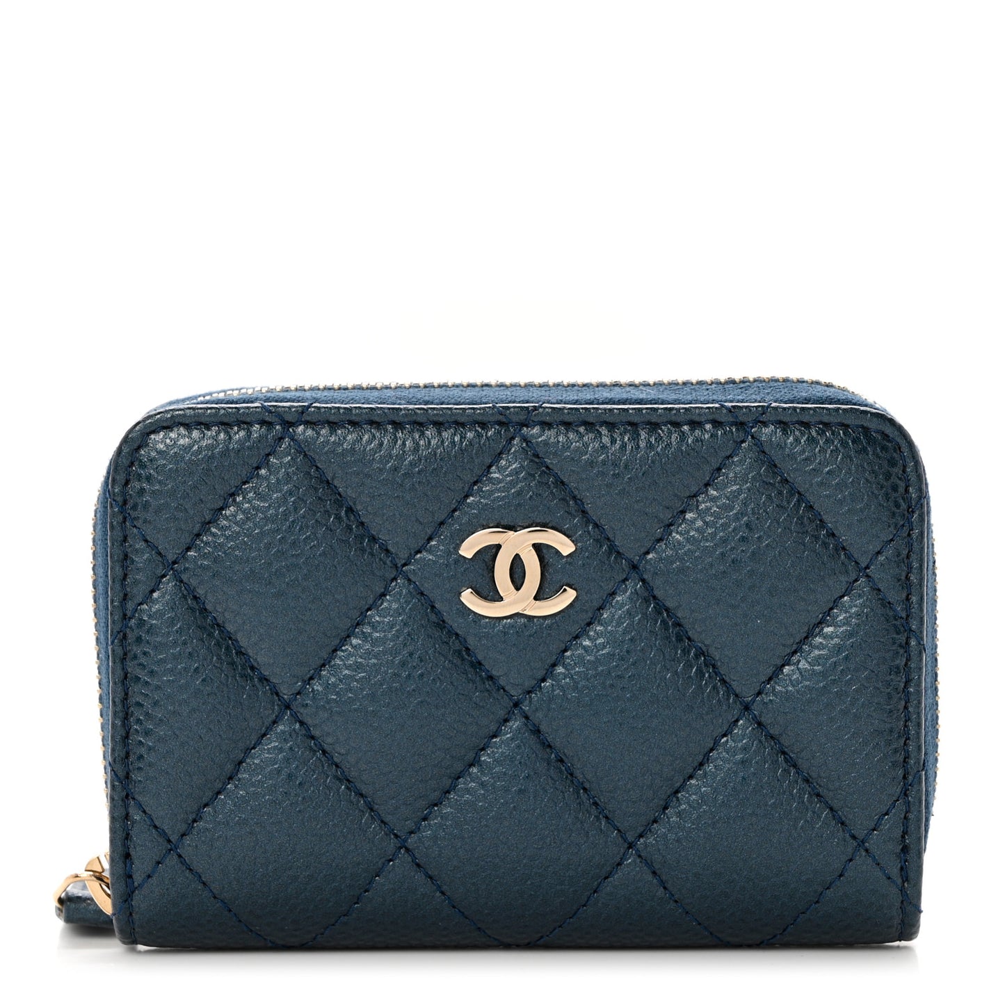 Iridescent Caviar Quilted Zip Coin Purse Dark Blue