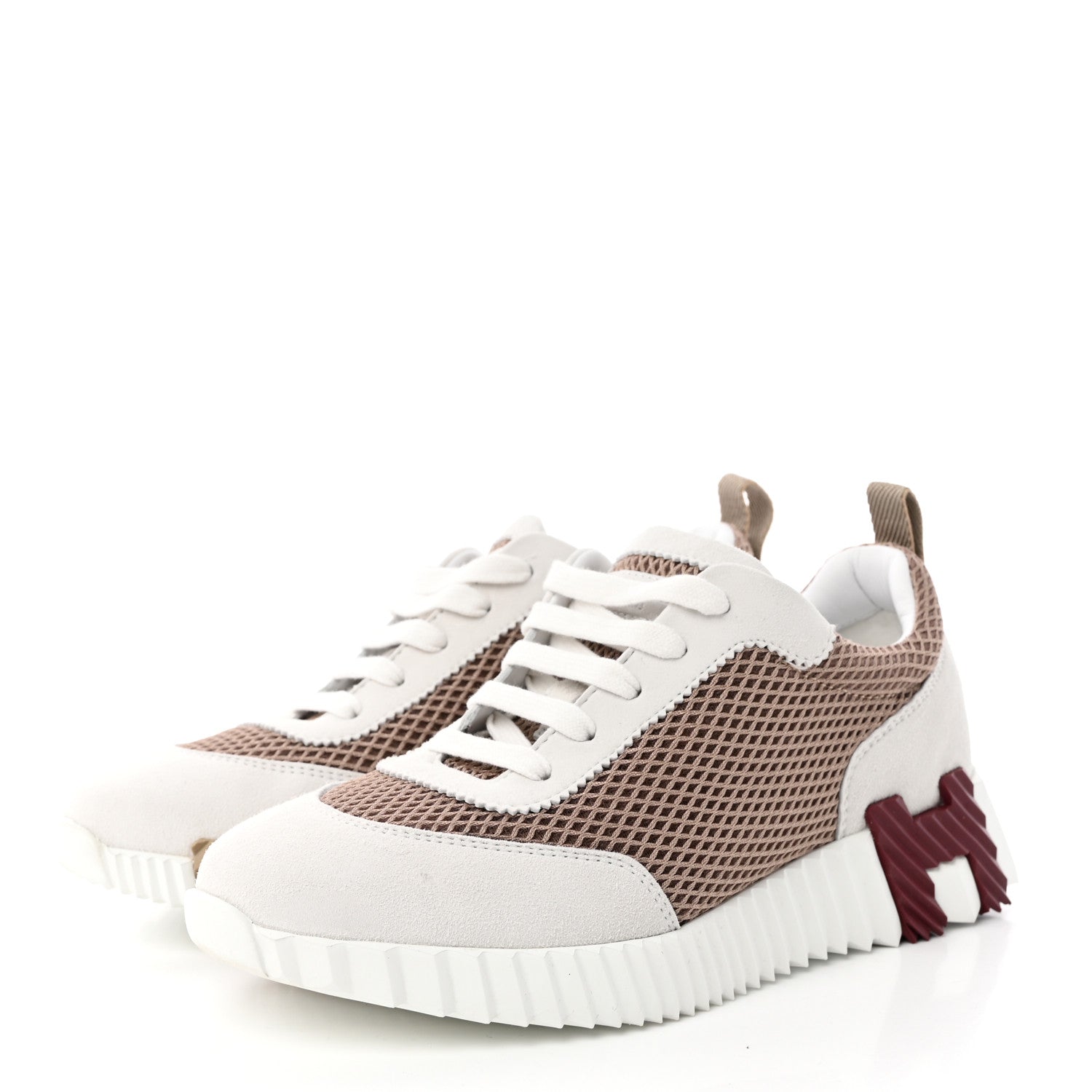 Hermes Air Mesh Suede Goatskin Bouncing Sneakers 36 Beige Argile White 3 of 12