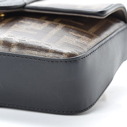 Fendi Glazed Fabric Vitello Century FF 1974 Stamp Patch Mini Double F Crossbody Bag Mogano Panna Black 10 of 10