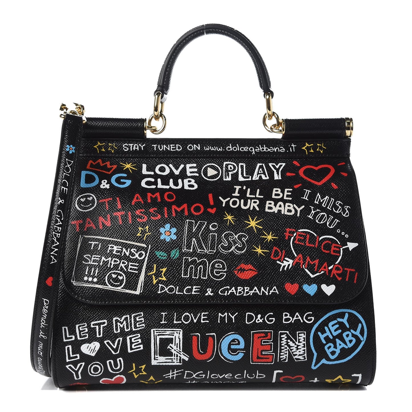 Dauphine Printed Medium Miss Sicily Satchel Black