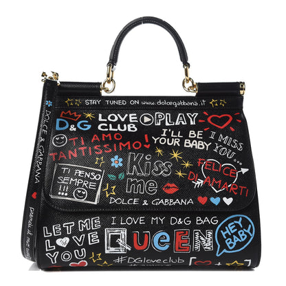 Dolce & Gabbana Dauphine Printed Medium Miss Sicily Satchel Black 1 of 8