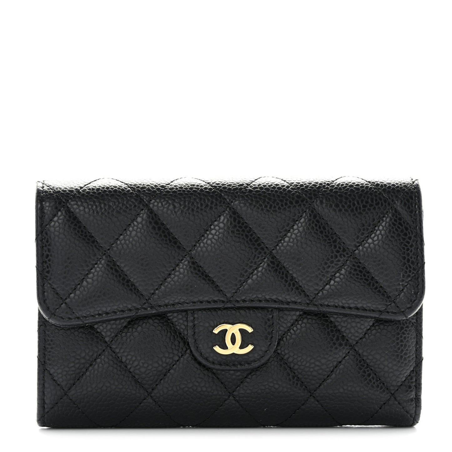 Caviar Quilted Medium Flap Wallet Black