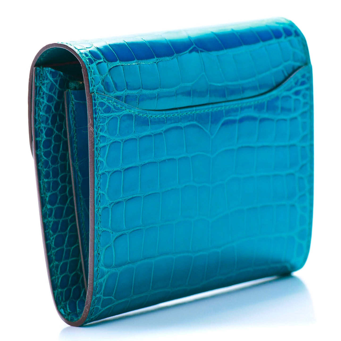 Shiny Alligator Constance Short Wallet Bleu Izmir