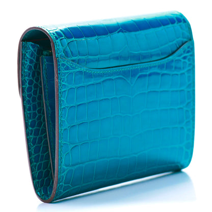 Hermes Shiny Alligator Constance Short Wallet Bleu Izmir 3 of 8
