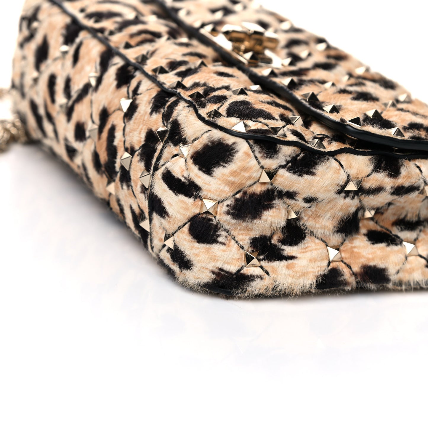 Calf Hair Leopard Print Small Rockstud Spike Shoulder Bag