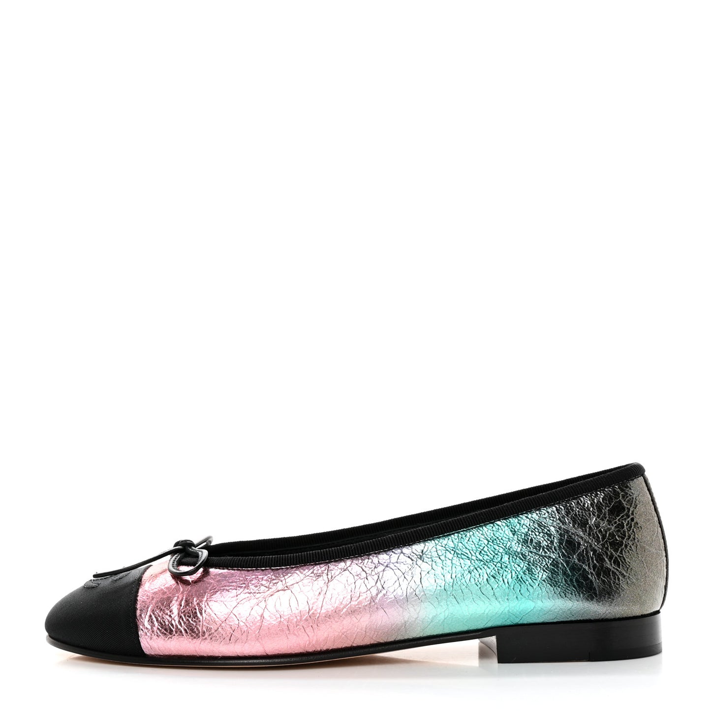Laminated Calfskin Grosgrain Cap Toe CC Ballerina Flats 36.5 Multicolor Black