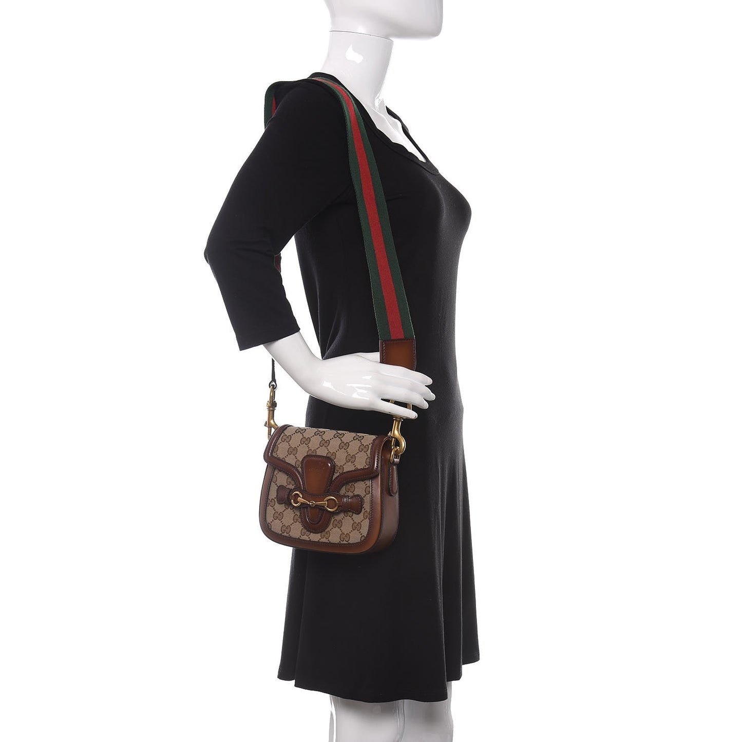 Monogram Small Lady Web Shoulder Bag Beige Cuir
