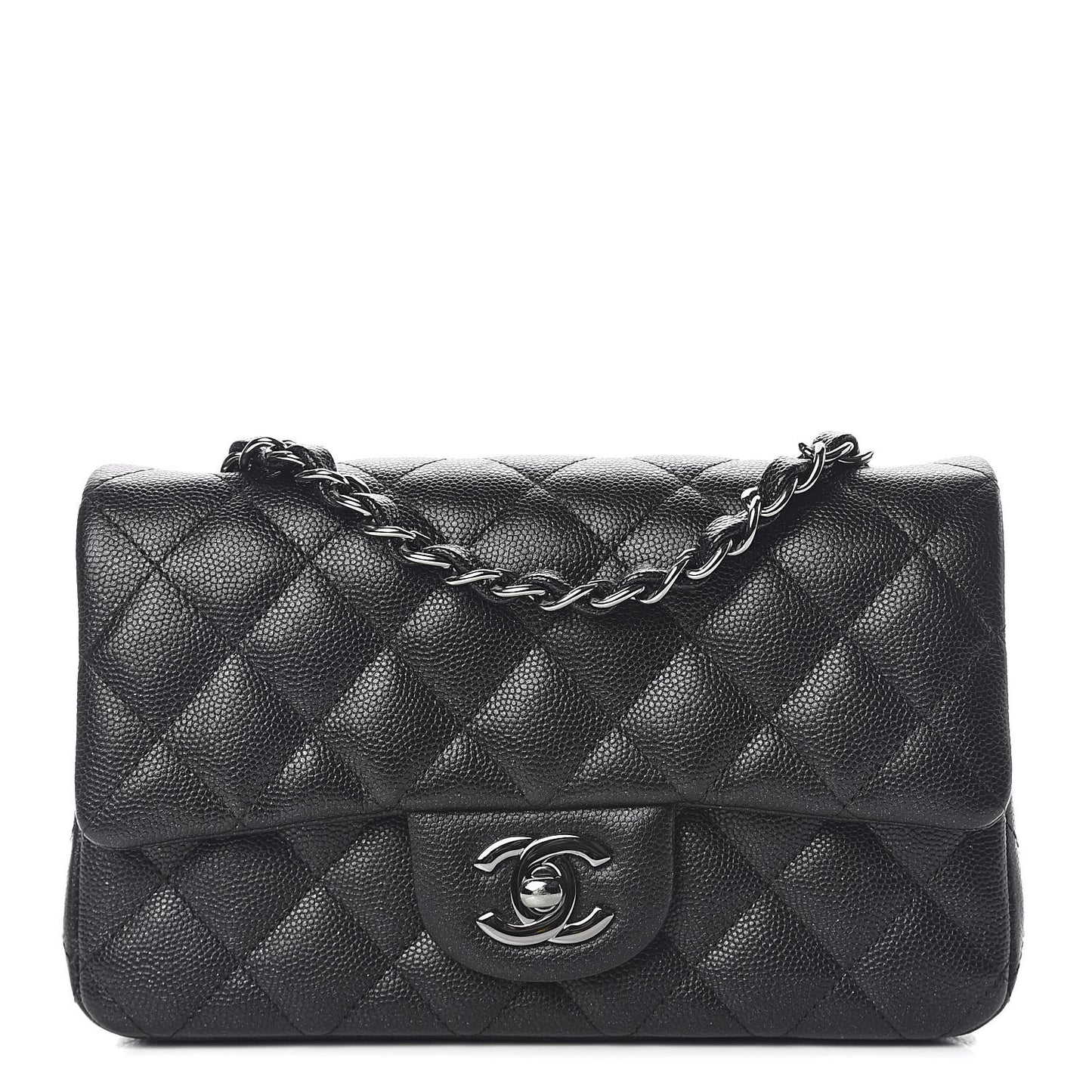 Iridescent Caviar Quilted Mini Rectangular Flap Black