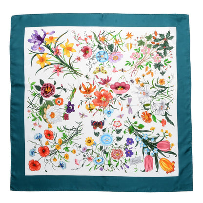 Gucci Silk Twill Flora Square Scarf Turquoise 2 of 8