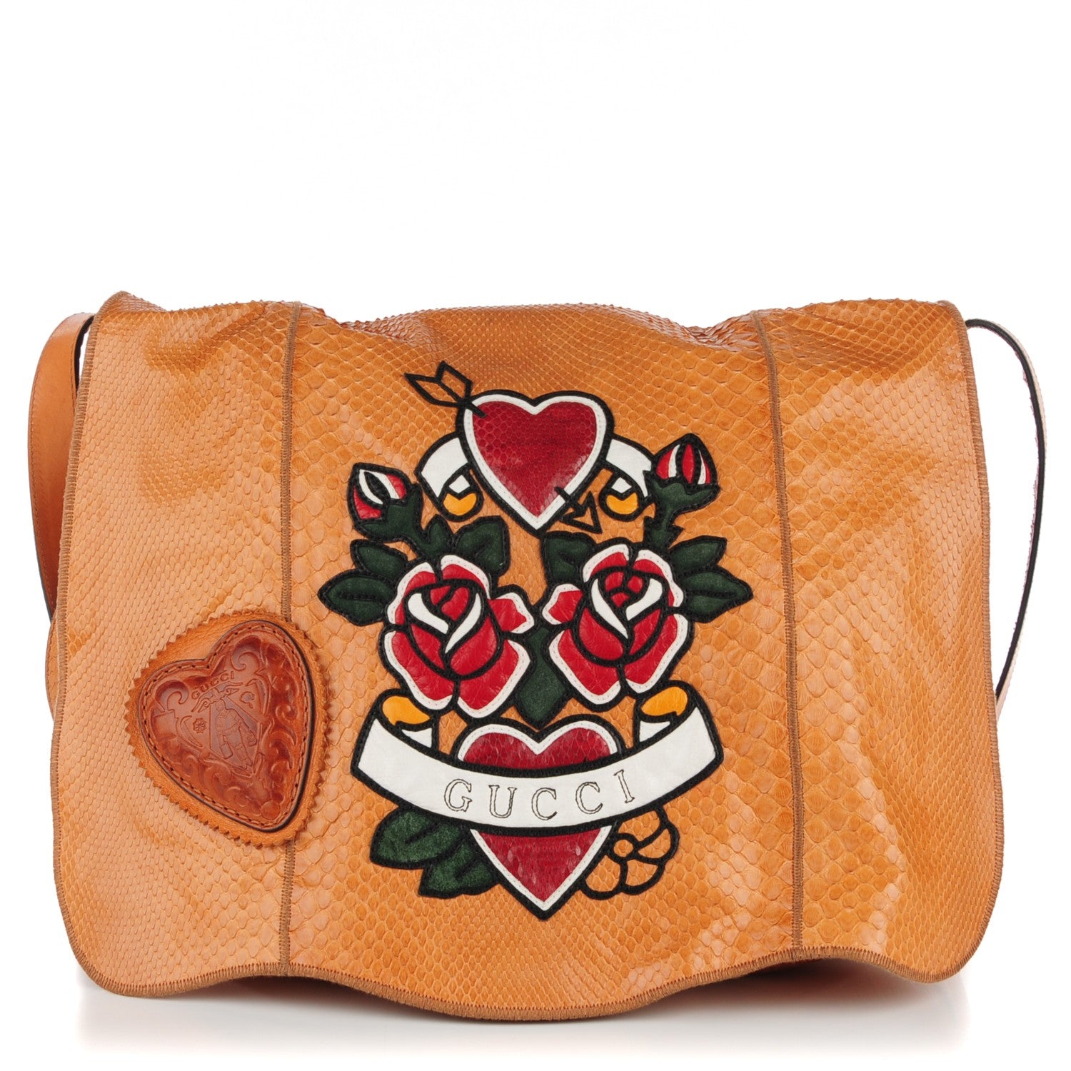 Gucci Python Tattoo Heart Tribeca Messenger Bag Tan 126974