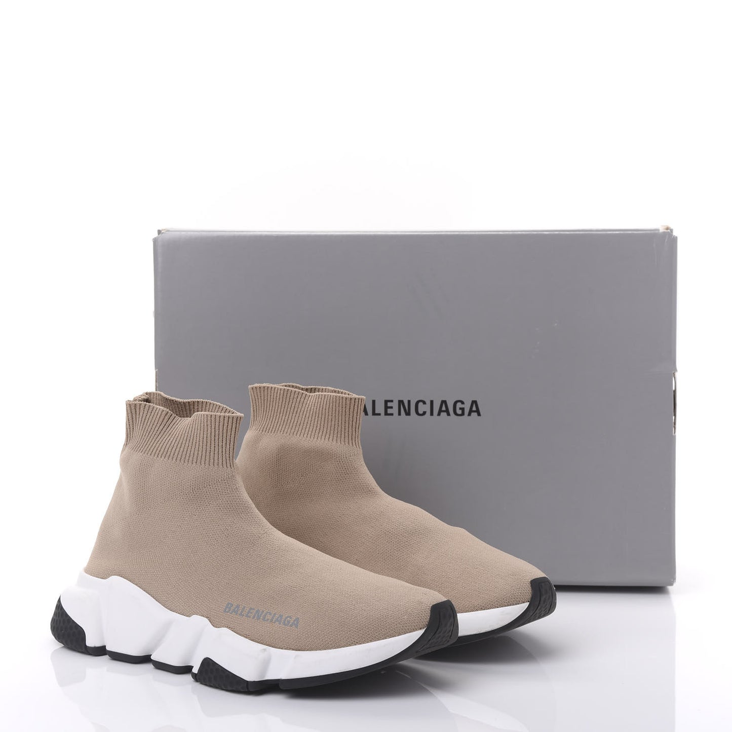 Neoprene Knit Bi-Color Sole Womens Speed Sneakers 36 Beige White Black