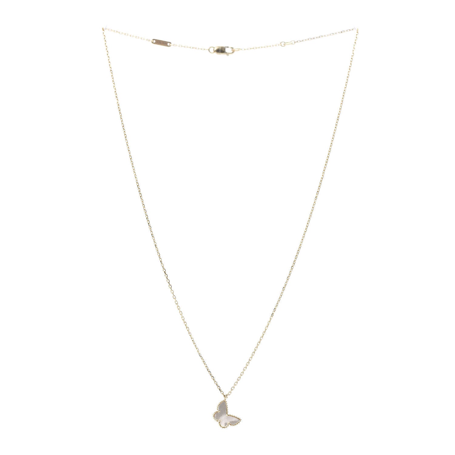 Van Cleef & Arpels 18K Yellow Gold Mother of Pearl Sweet Alhambra Butterfly Pendant Necklace 3 of 6