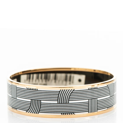 Hermes Enamel Printed Circuit 24 Faubourg Wide Bracelet 65 Blanc Noir 3 of 5