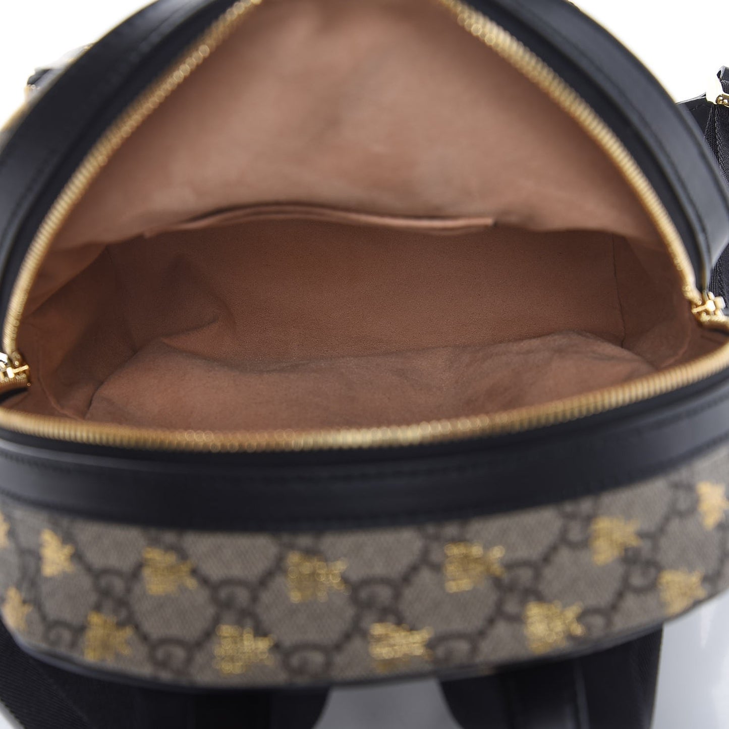 GG Supreme Monogram Bees Print Small Day Backpack Beige Oro Black