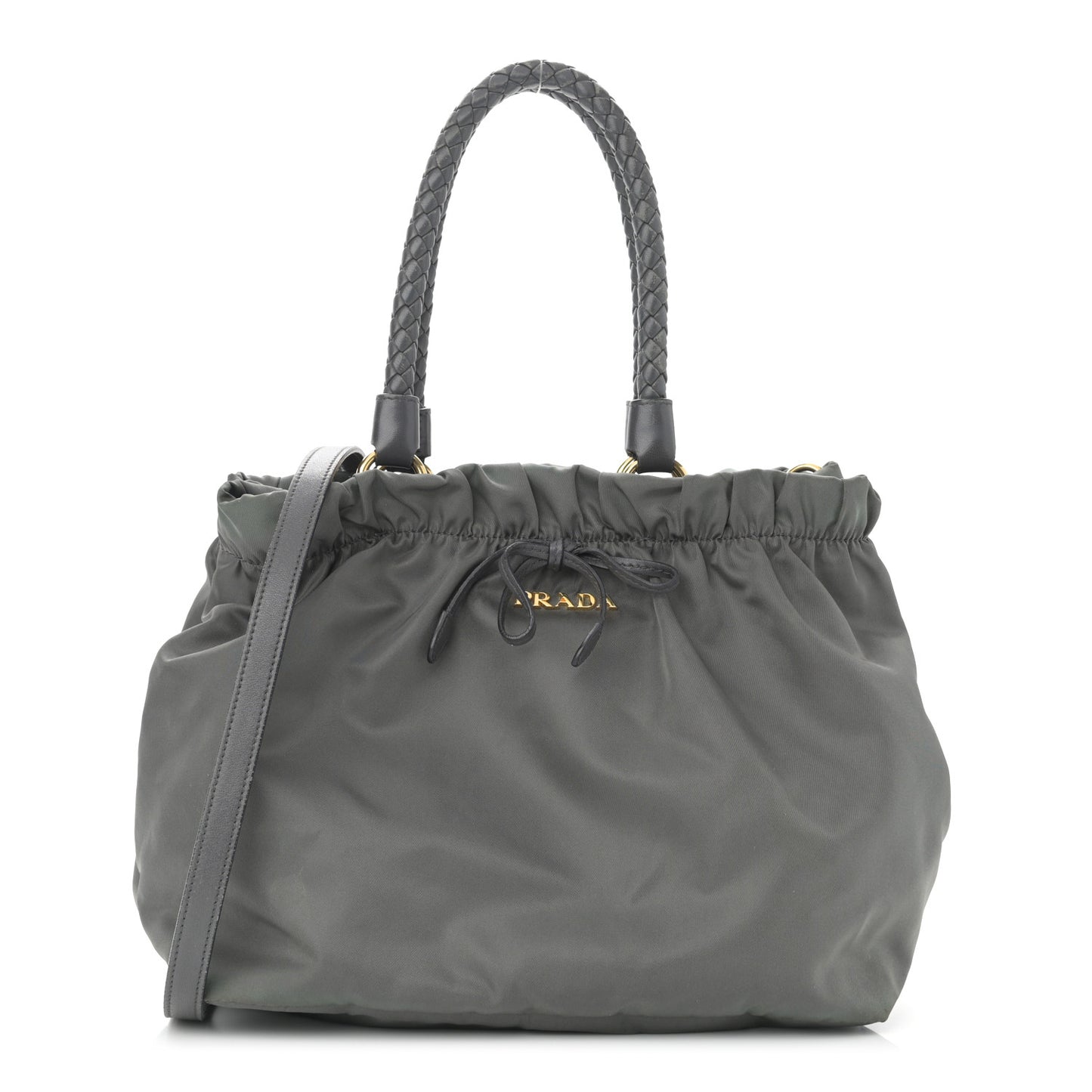 Tessuto Nylon Nappa Braided Top Handle Tote Grey