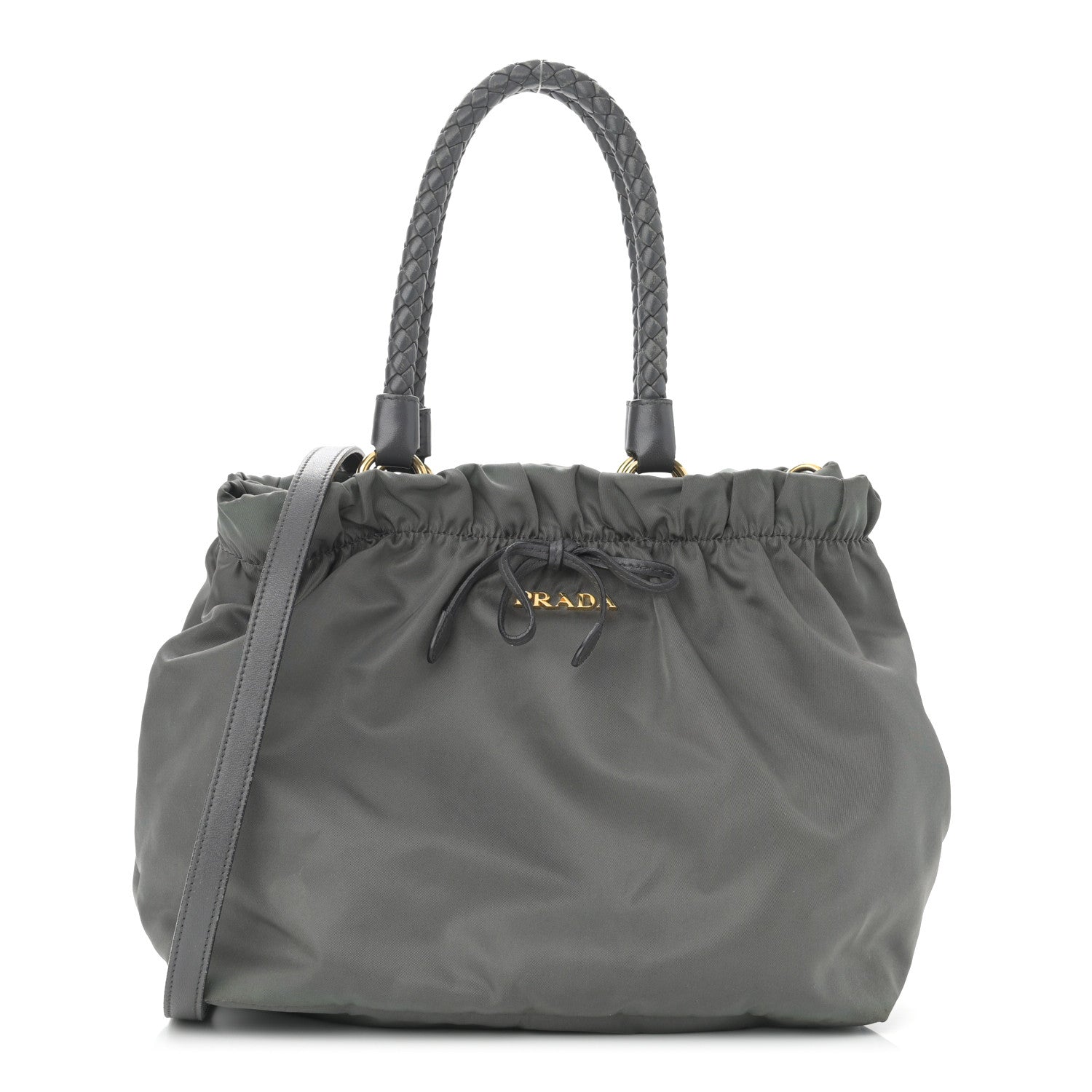 Prada Tessuto Nylon Nappa Braided Top Handle Tote Grey 1 of 20