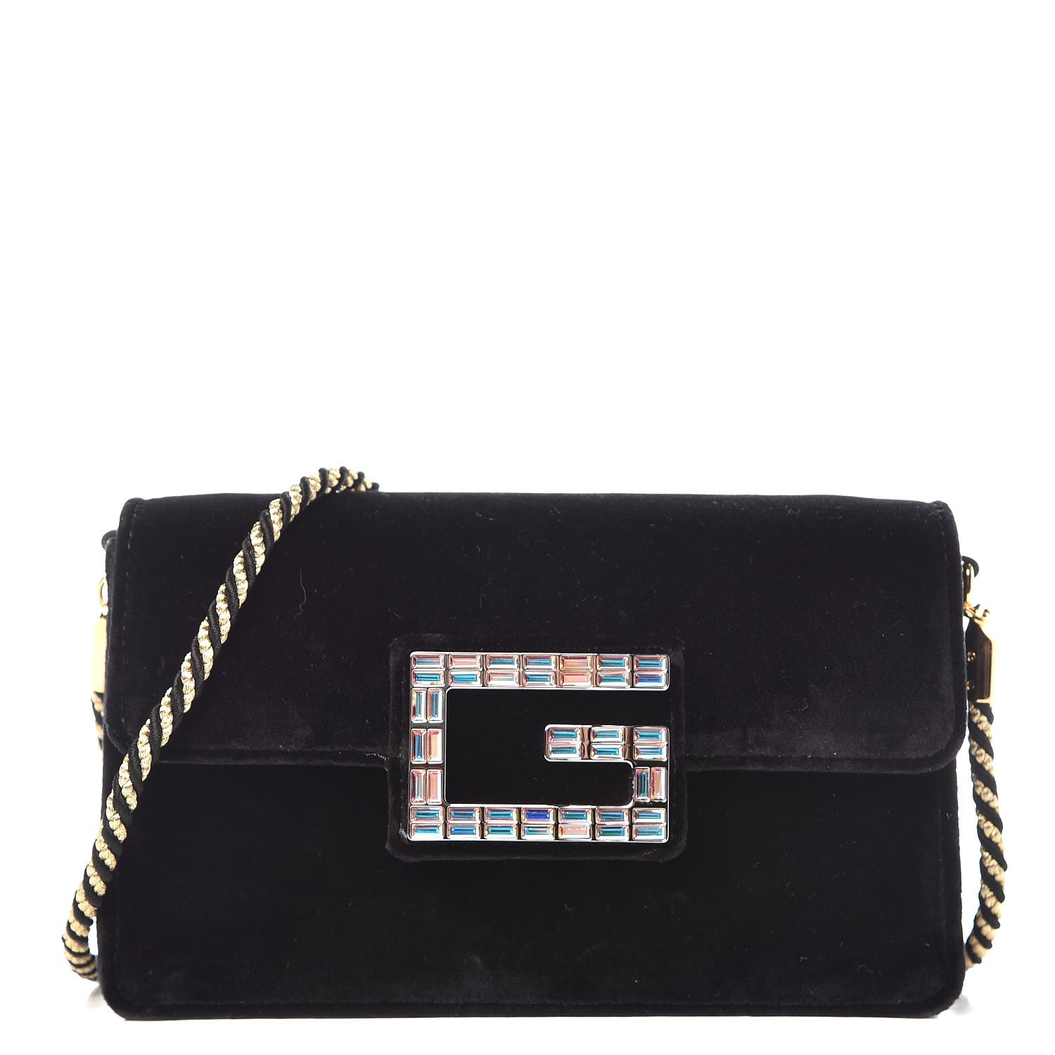 Gucci Velvet Crystal Square G Shoulder Bag Black 1 of 7