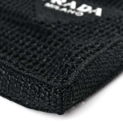 Prada Yarn Raffia Effect Crochet Logo Embroidered Tote Bag Black 8 of 10