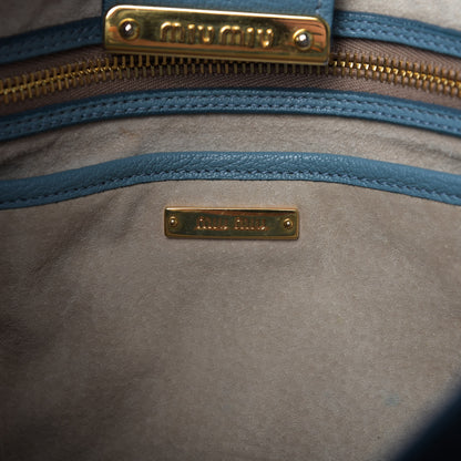 Miu Miu Goatskin Madras Shopping Tote Azzurro 9 of 12