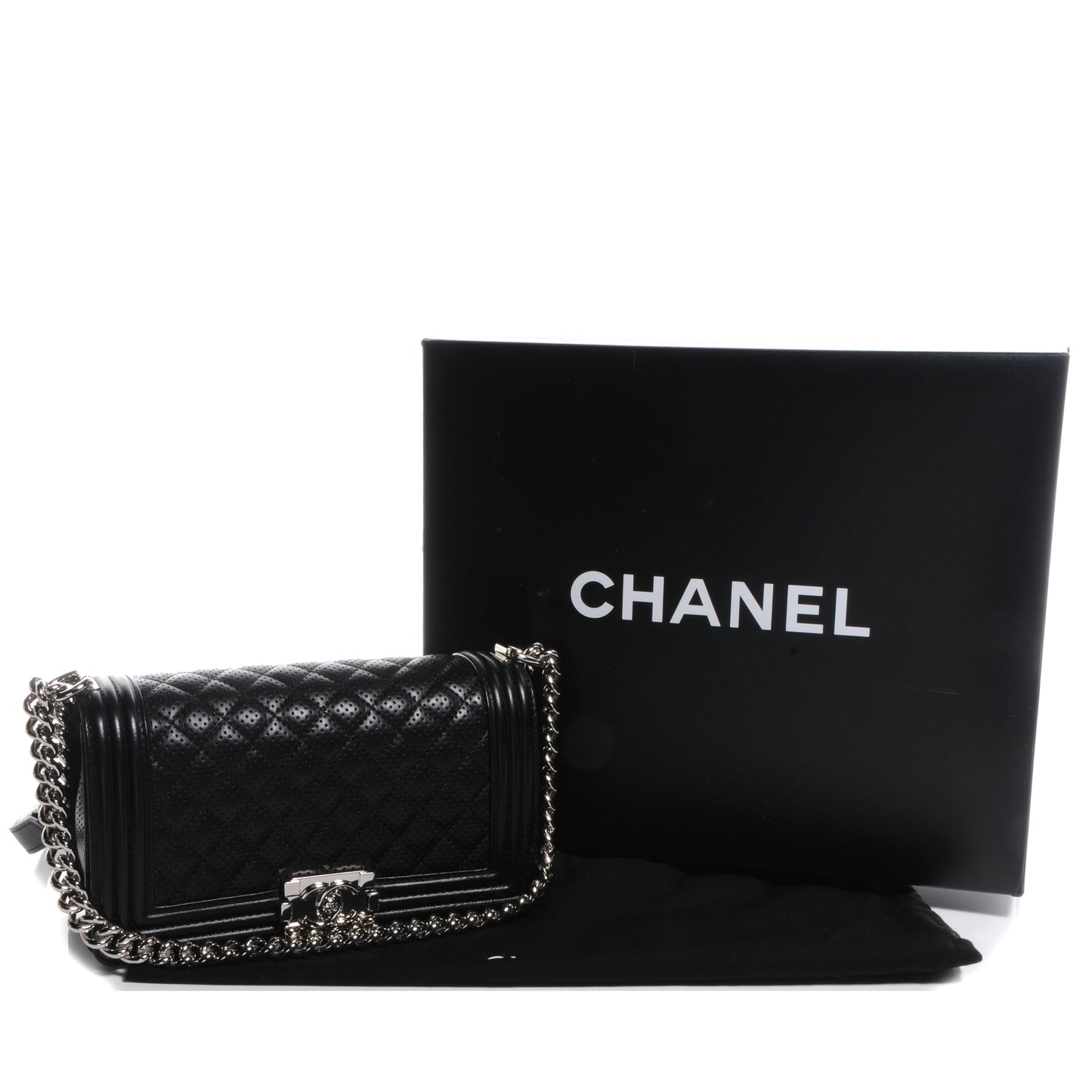 Perforated Lambskin Medium Boy Flap Black