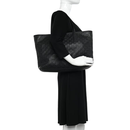Gucci Guccissima Medium Zippered Shopping Tote Black 2 of 10
