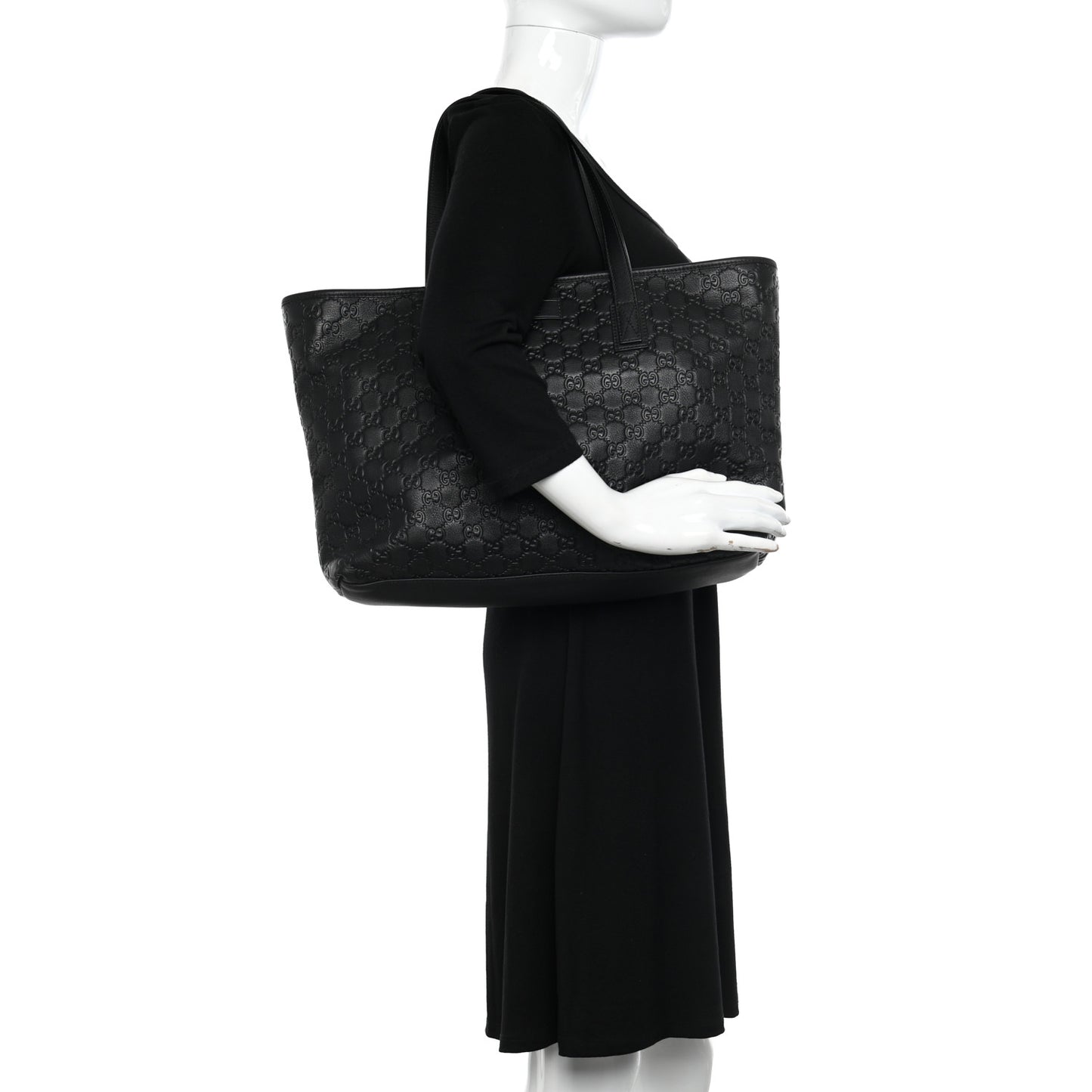 Guccissima Medium Zippered Shopping Tote Black