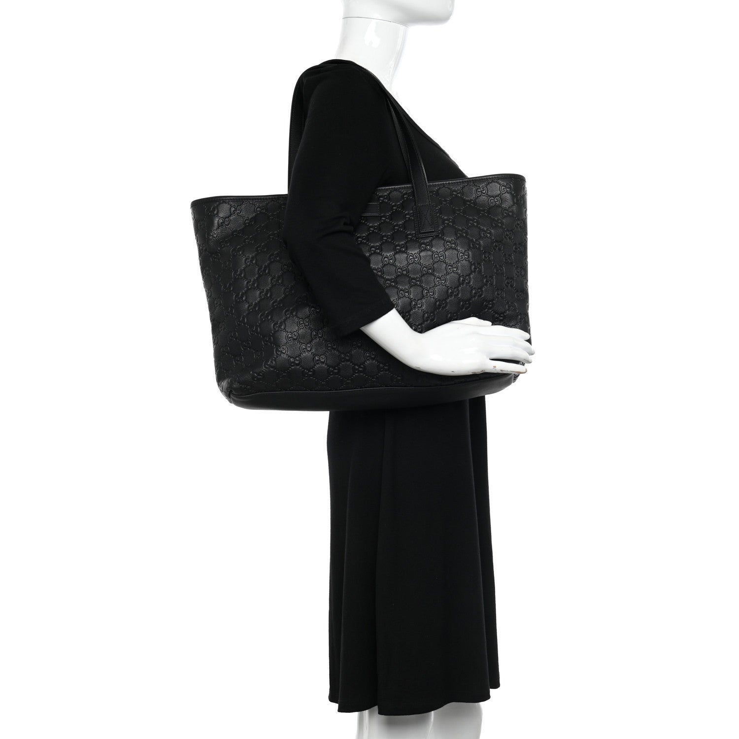 Gucci Guccissima Medium Zippered Shopping Tote Black 2 of 10