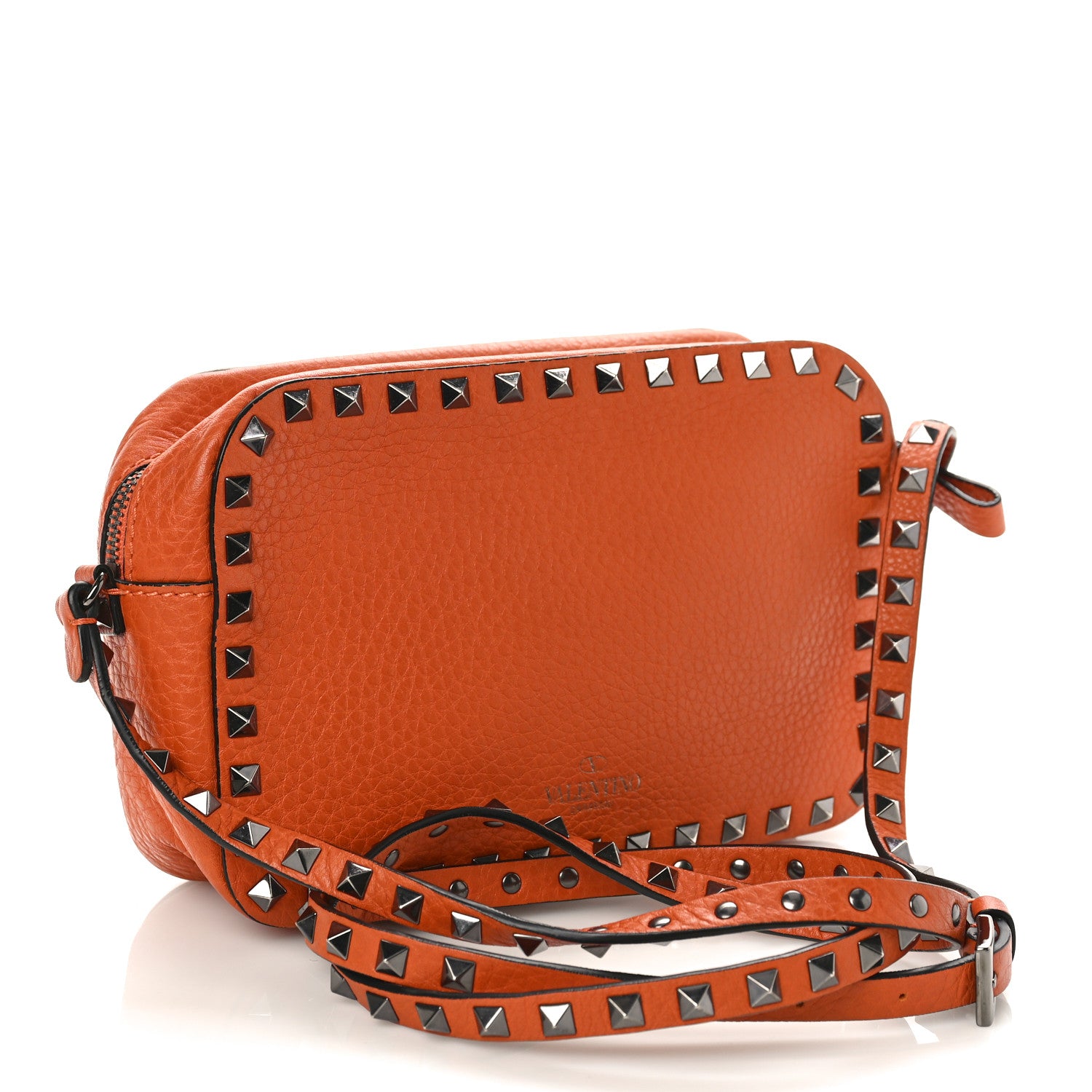 Valentino Garavani Grained Calfskin Small Rockstud Flap Pocket Camera Crossbody Bag Orange 3 of 9