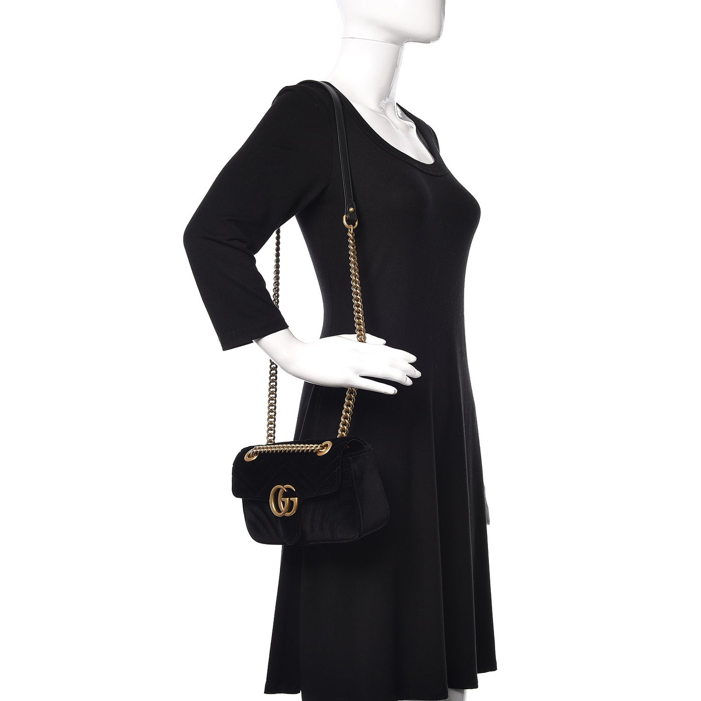 Velvet Matelasse Mini GG Marmont Shoulder Bag Black