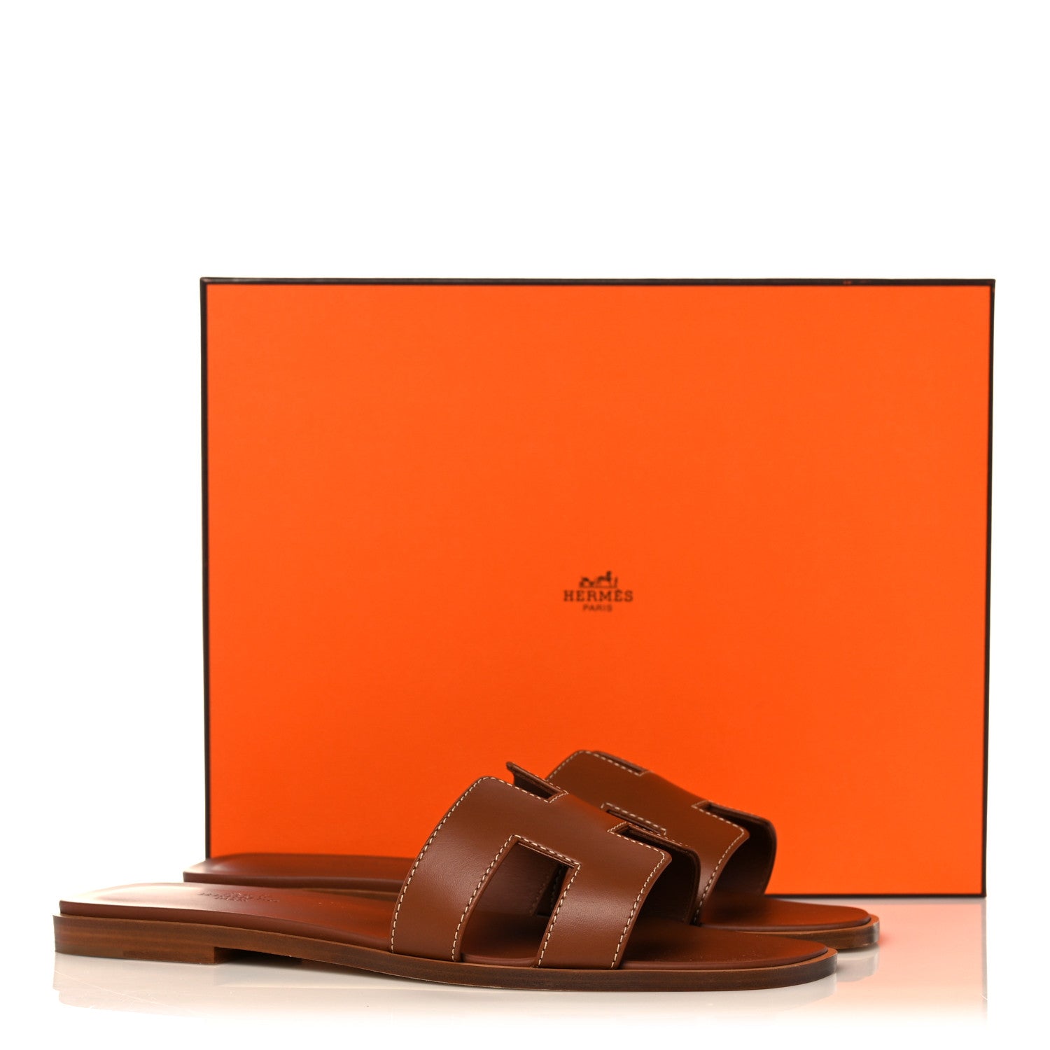 Hermes Box Calfskin Oran Sandals 38.5 Gold 9 of 9