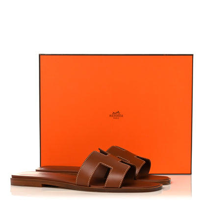 Hermes Box Calfskin Oran Sandals 38.5 Gold 9 of 9