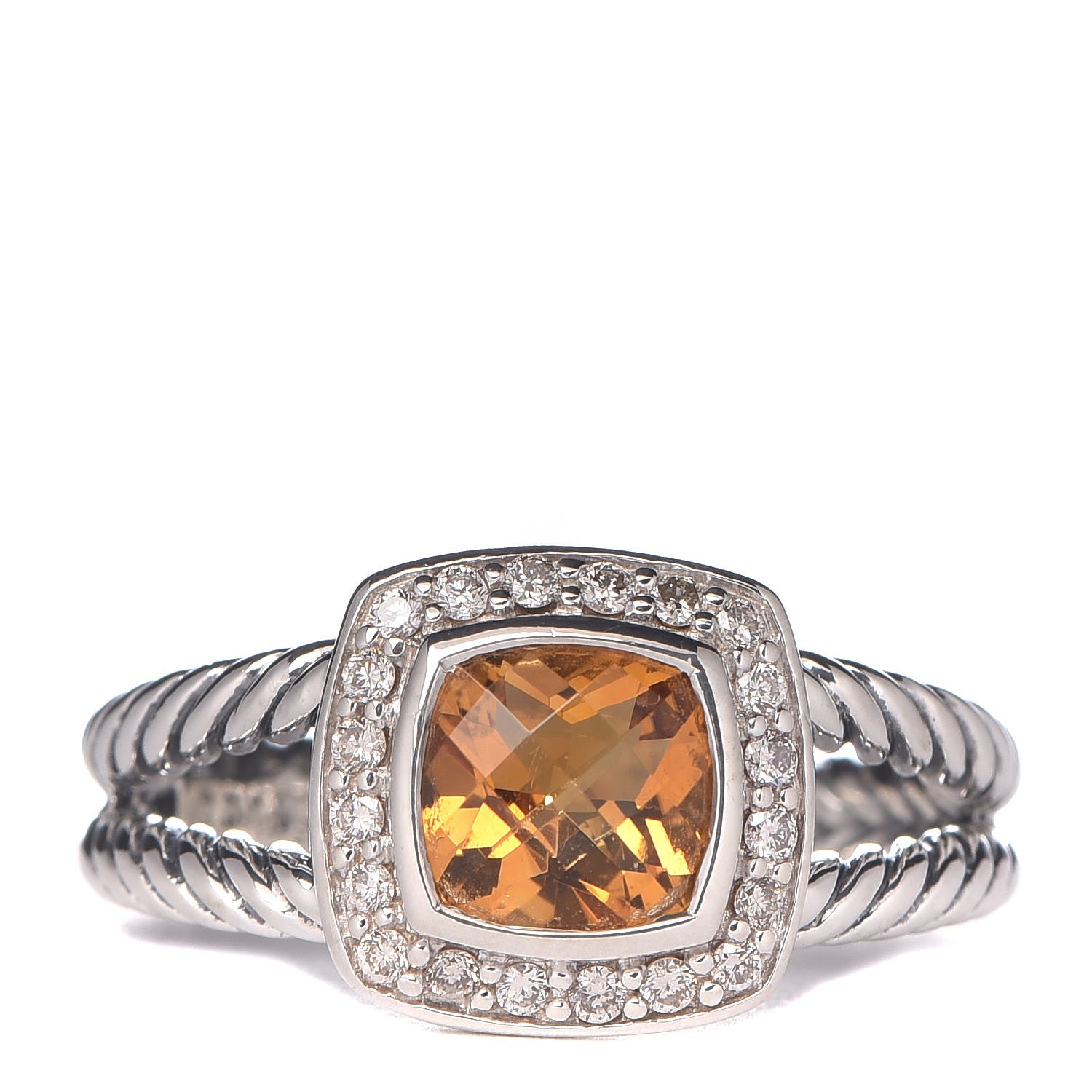 David Yurman Sterling Silver Diamond Citrine 7mm Petite Albion Ring 56 7.75 1 of 5