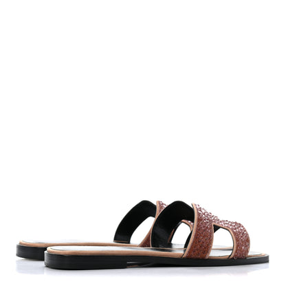 Hermes Suede Goatskin Crystal Oran Sandals 37.5 Rose Nude 4 of 8