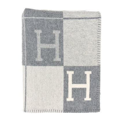 Hermes Wool Cashmere Avalon III Blanket Ecru Gris Clair 1 of 3
