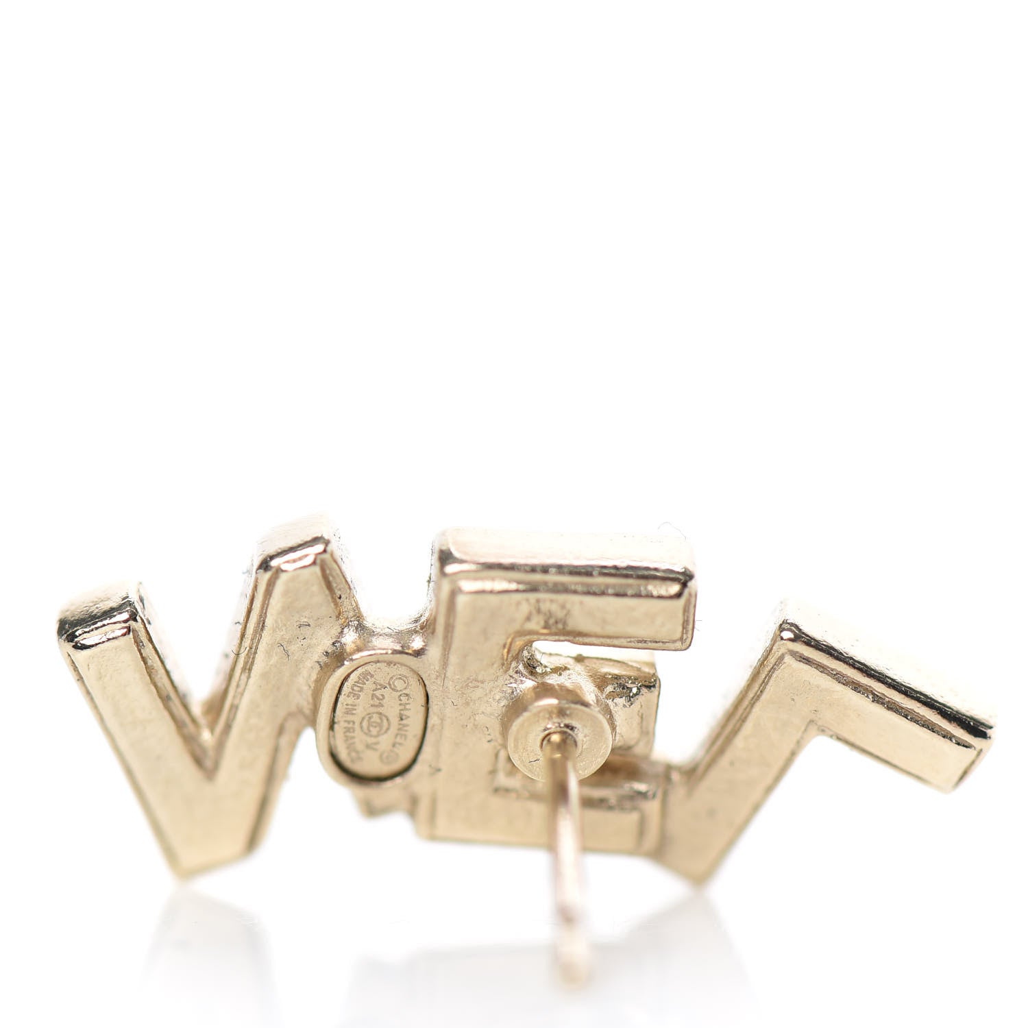 Chanel Crystal Pearl Signature Stud Earrings Gold 4 of 5