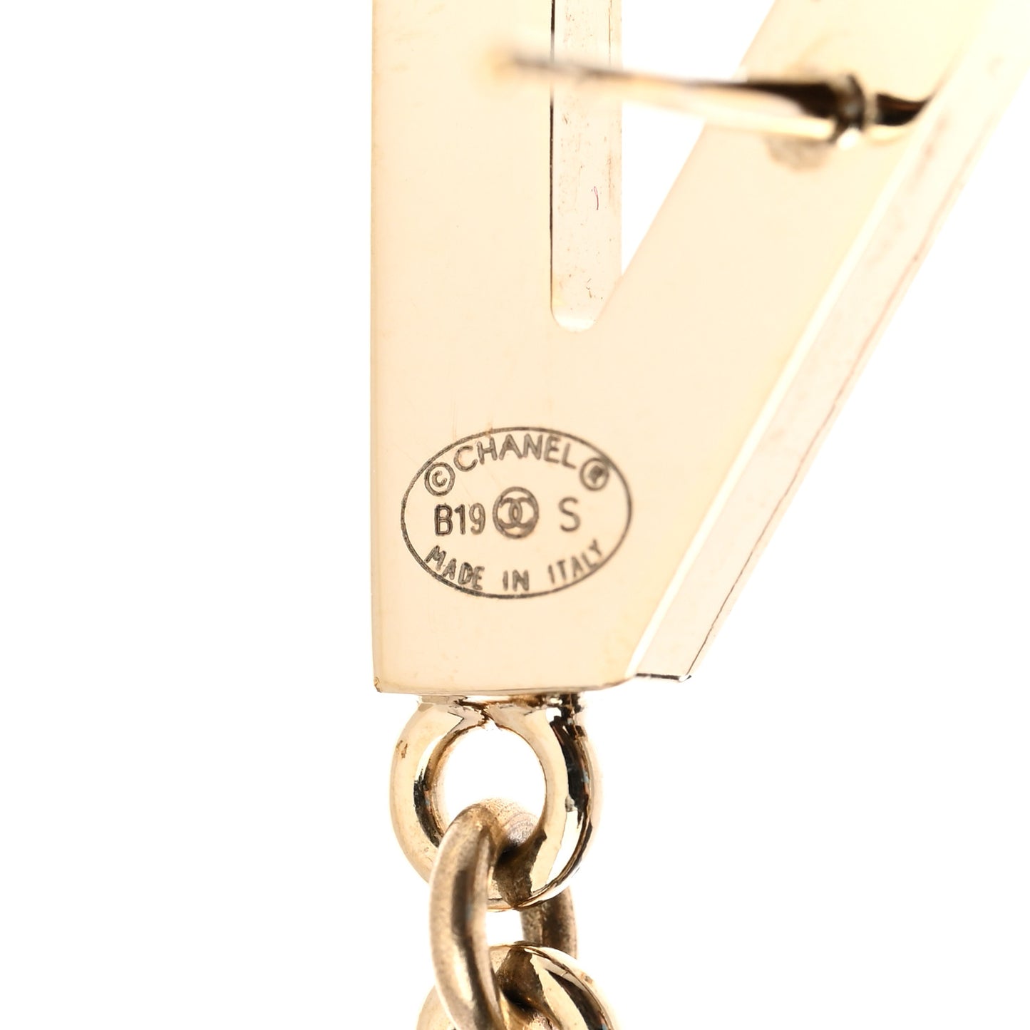 Metal Cha-Nel Logo Drop Earrings Gold