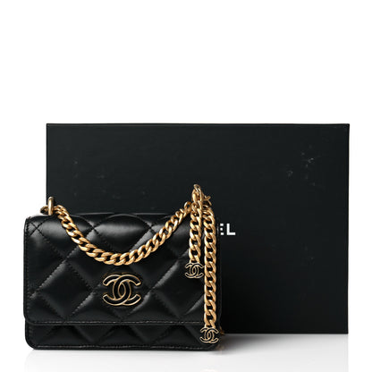 Chanel Lambskin Enamel Quilted Pending CC Clutch With Chain Black 13 of 13