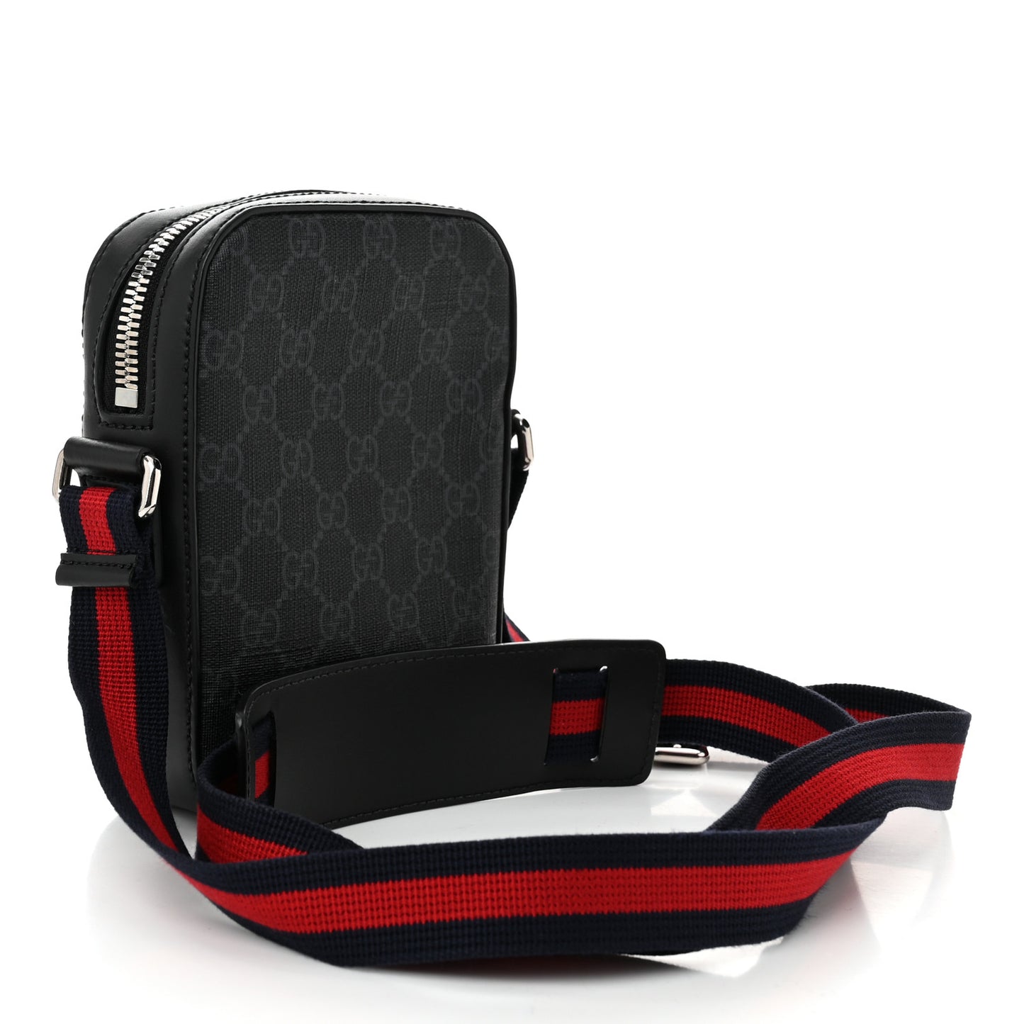 GG Supreme Monogram Appia Calfskin Web Small Camera Messenger Bag Black Grey