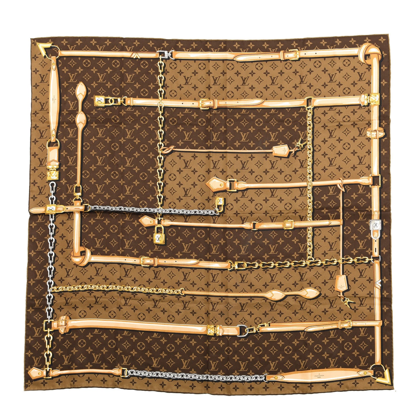 Silk Monogram Confidential Square Scarf Brown