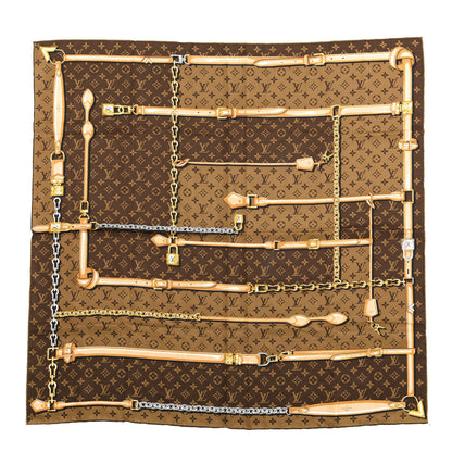 Louis Vuitton Silk Monogram Confidential Square Scarf Brown 1 of 4