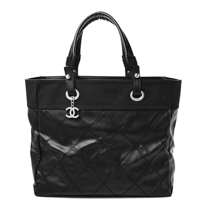 Chanel Coated Canvas Quilted Large Paris Biarritz Tote Black 1 of 10