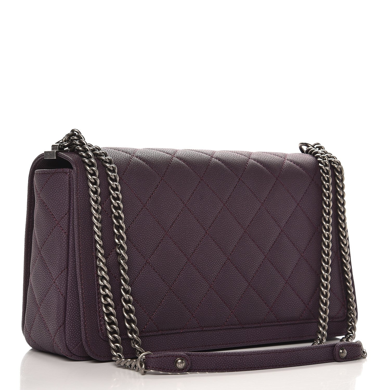 Chanel Washed Caviar Quilted Large Turn Around Ligne Flap Dark Purple 4 of 8